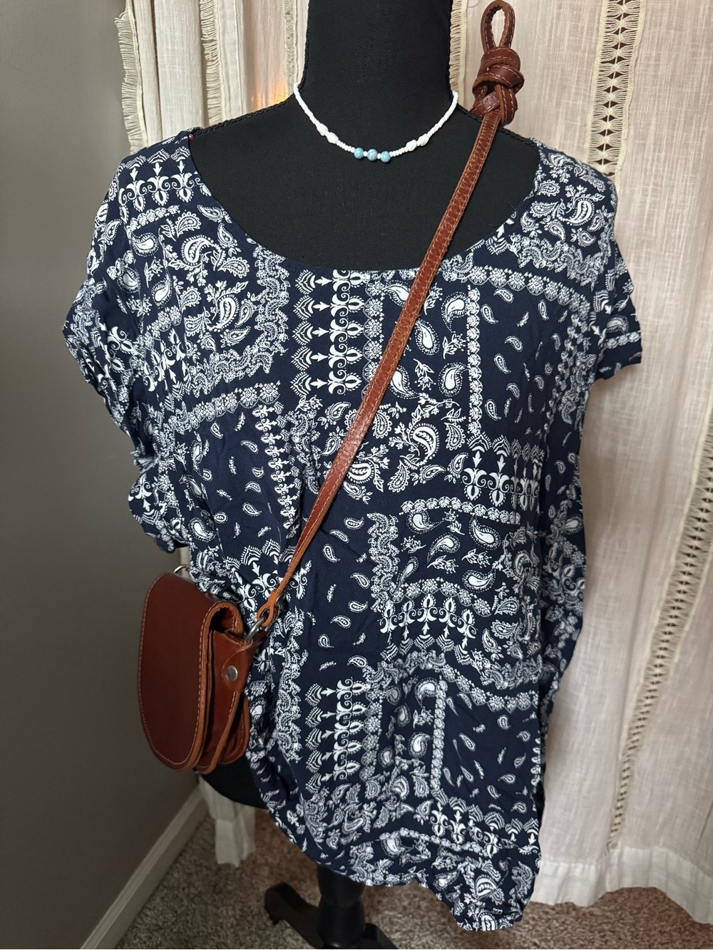 Jones & Co. Navy Blue Paisley Top